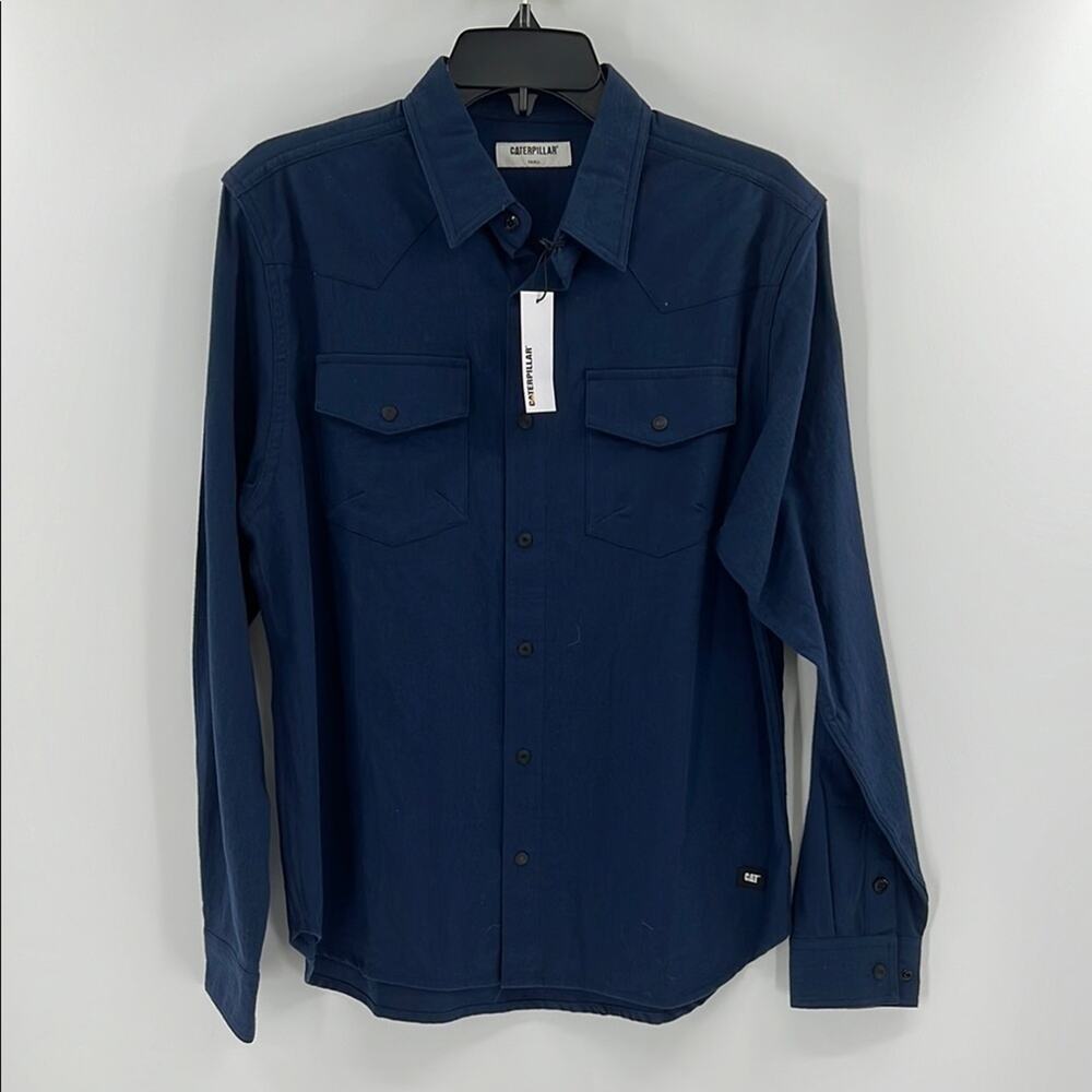 Caterpillar Men's Long Sleeve Snap Front Shirt - Detroit Blue  - Small - NWT